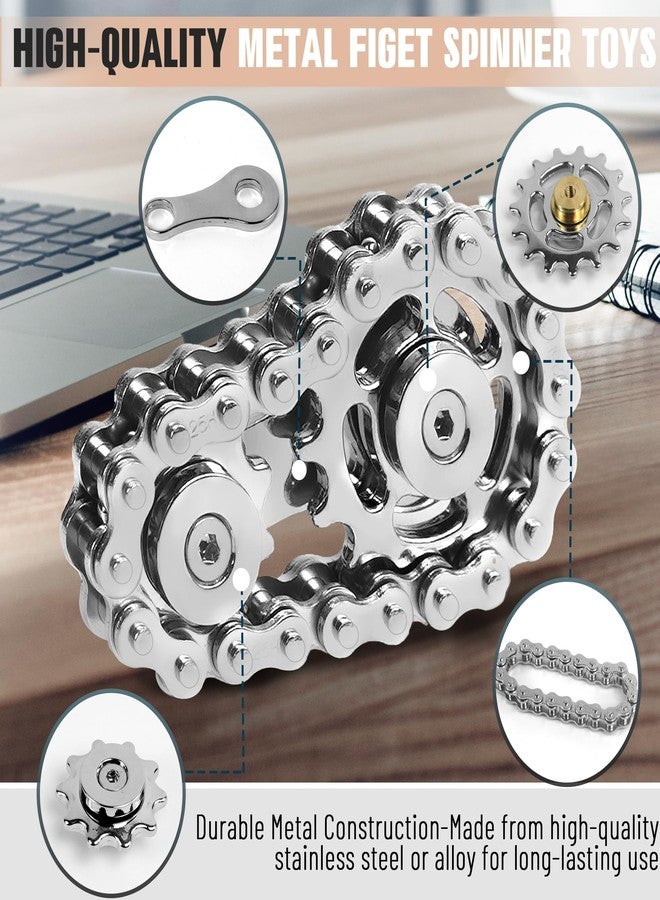 CHESLICR Fidget Spinners Toys for Adults Metal Figette Bike Chain Pain Stim Fidgets Toy for Teens ADHD Cool Gadgets Desk Offices Gift Anxiety Relief Item Stress Tool Sensory Spiky Toy - Stainless Steel Upgrade - Image 3